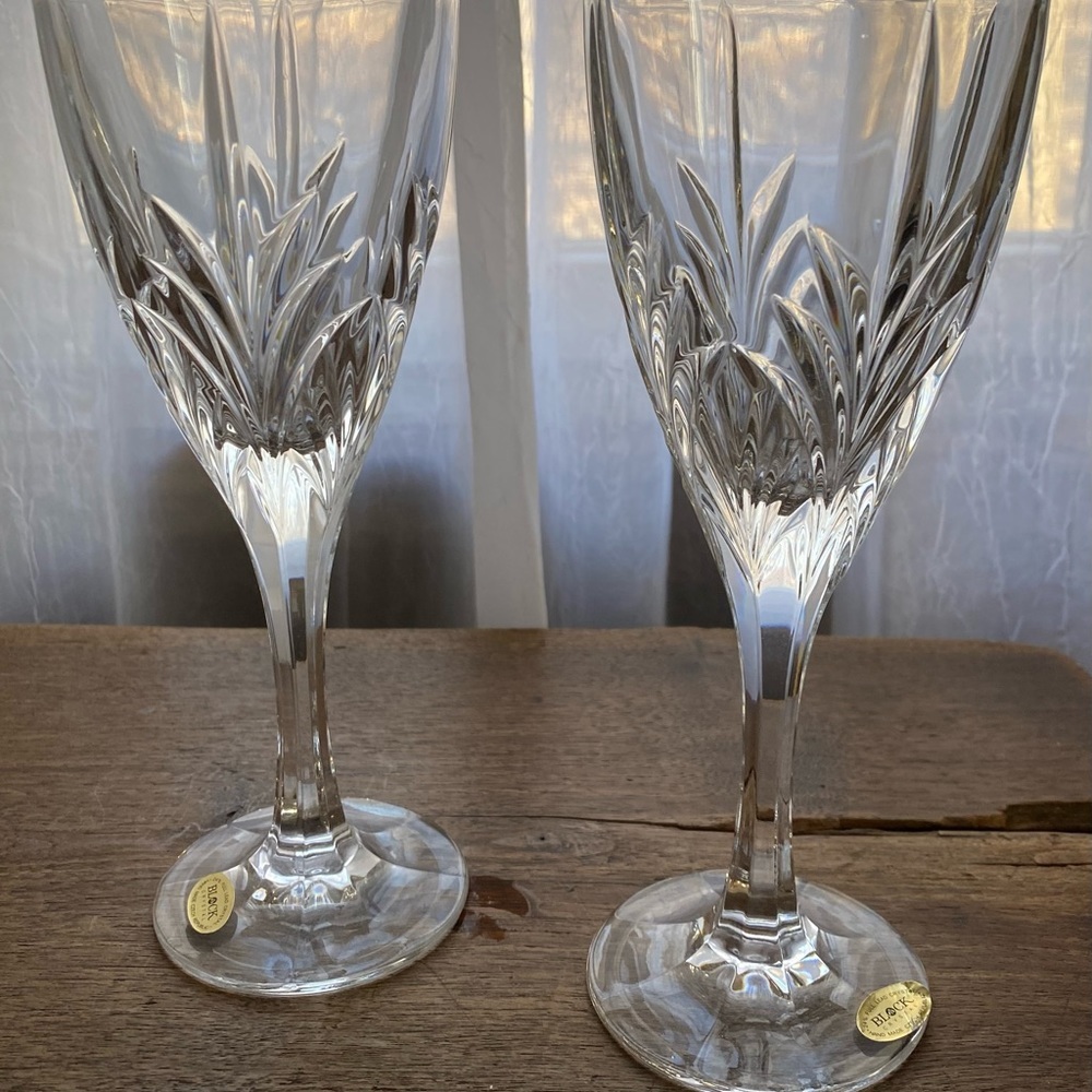 Block hand cut crystal wine glasses new/never used